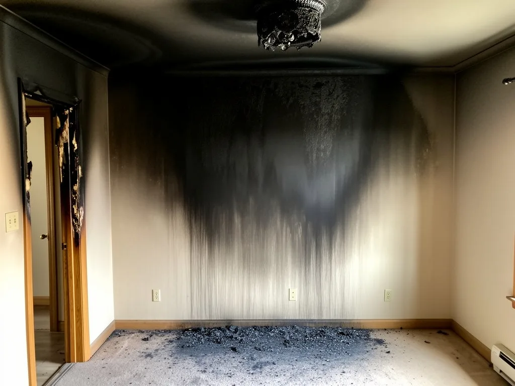 Fire damage restoration result: clean white kitchen cabinet doors under a pale countertop edge